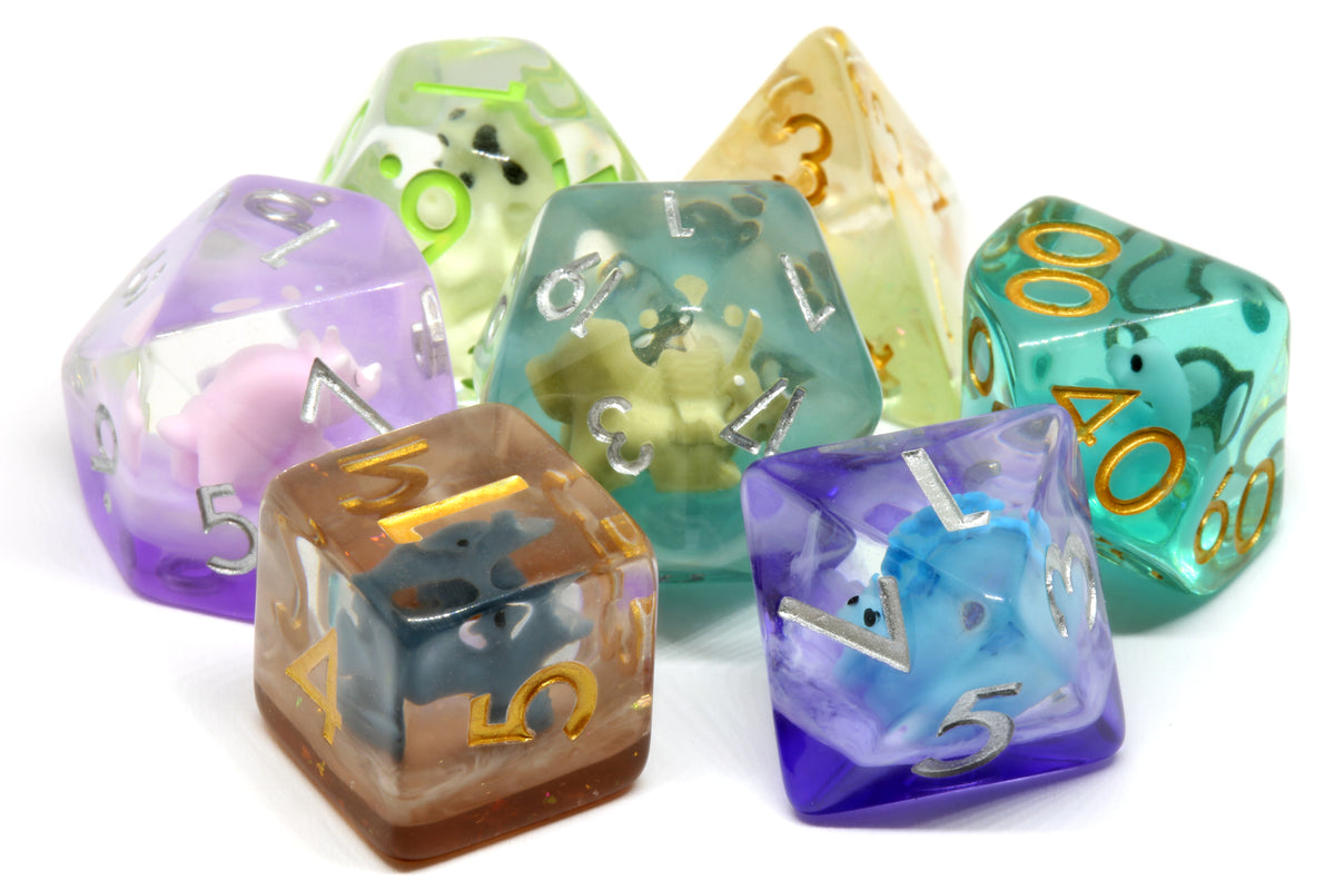 Dinosaur inclusion tabletop RPG dice