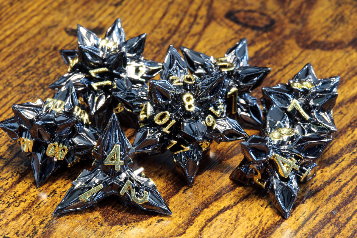 Blooming Stars Dice set - Black and gold finish - The Wizard's Vault