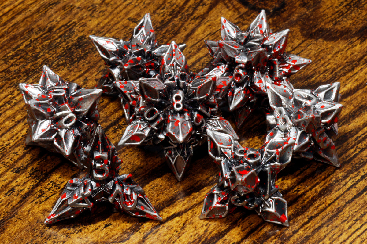 Blooming Stars Dice set - Blood Splatter finish - The Wizard's Vault