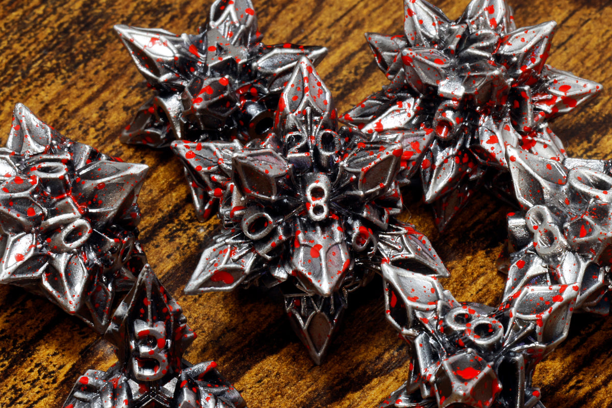 Blooming Stars Dice set - Blood Splatter finish - The Wizard's Vault