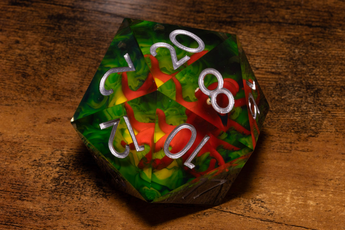Reef Kraken Gargantuan D20 – 55mm Chonk D20 with Red Octopus Inclusion