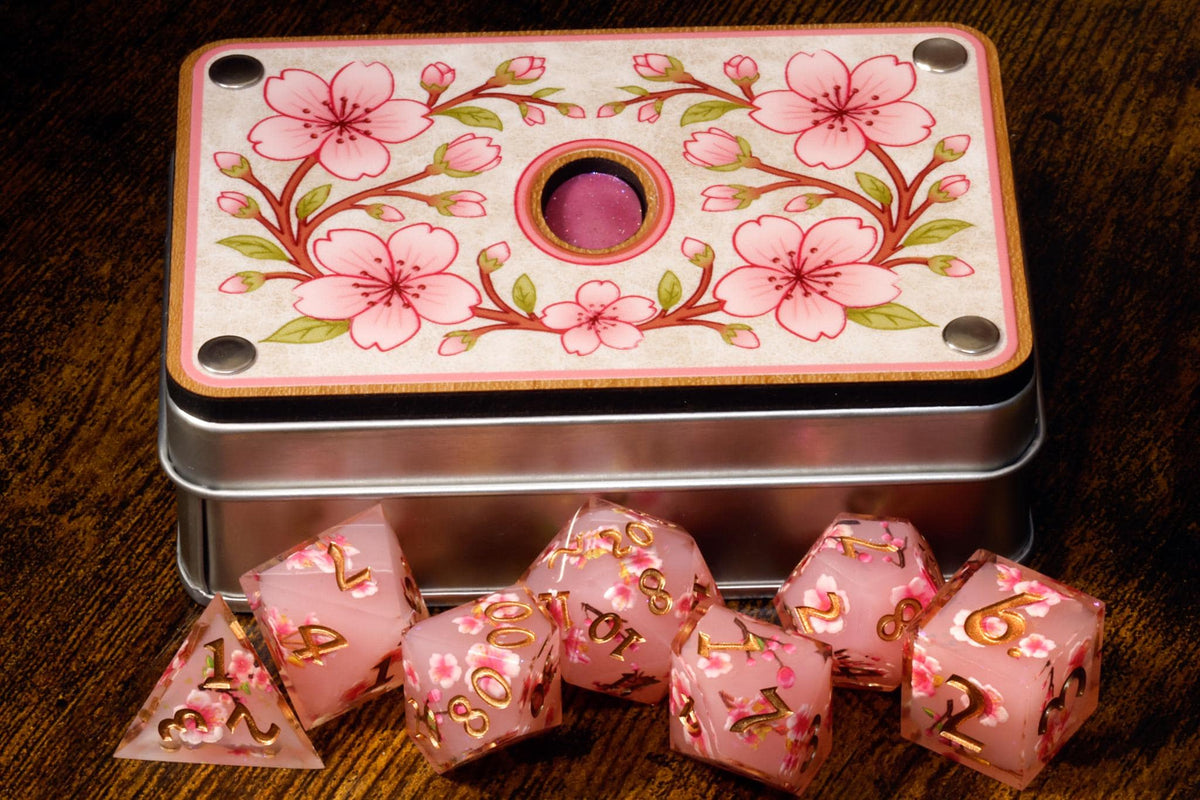 Sakura Dice Set – Sharp Edge Resin Dice with Jewel Box - The Wizard's Vault