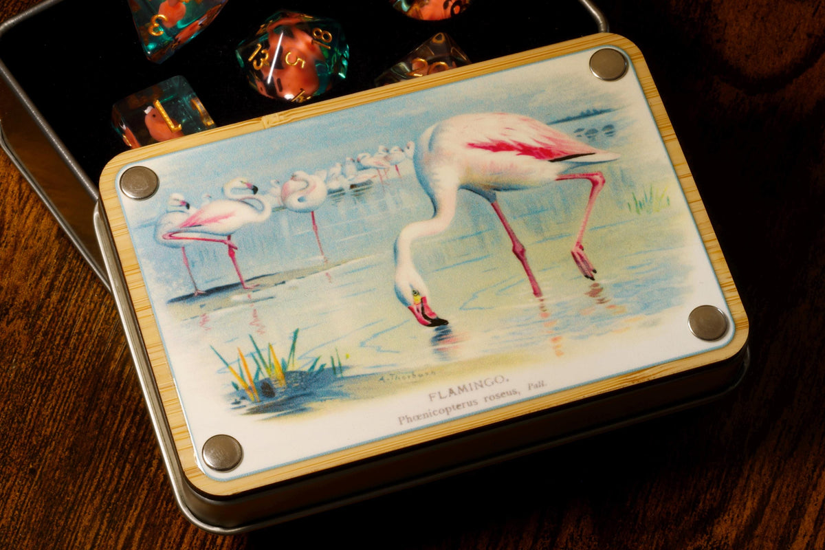Natural History flamingoes dice box and set - The Wizard's Vault