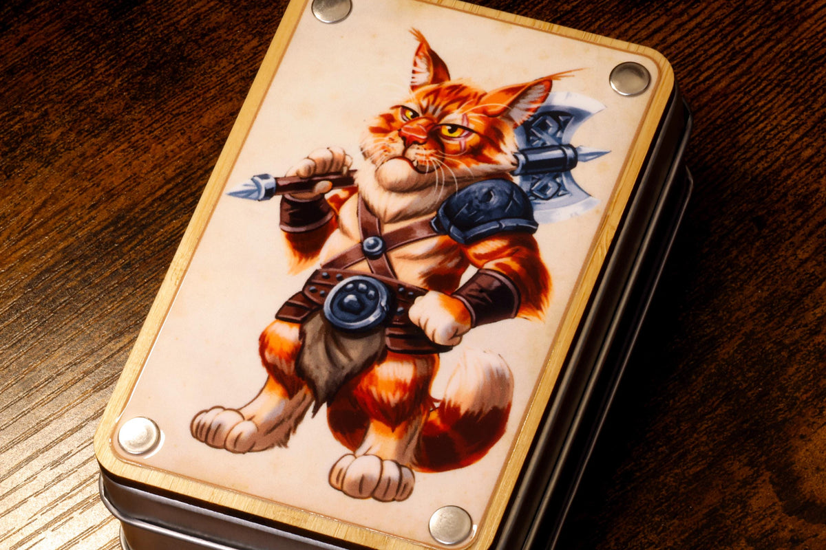 Barbarian Dice Box with Orange Tabby Dice Set - The Wizard's Vault