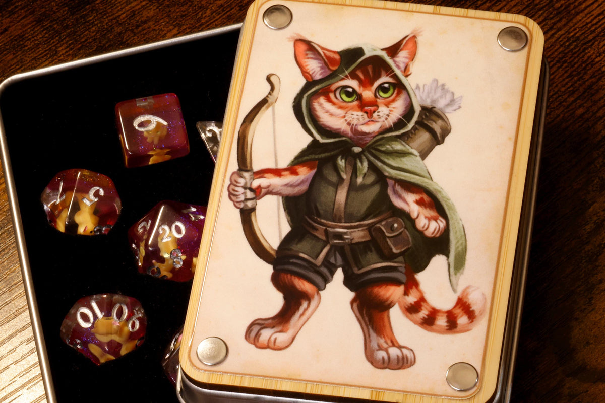 Ranger Dice Box with Orange Tabby Dice Set - The Wizard's Vault