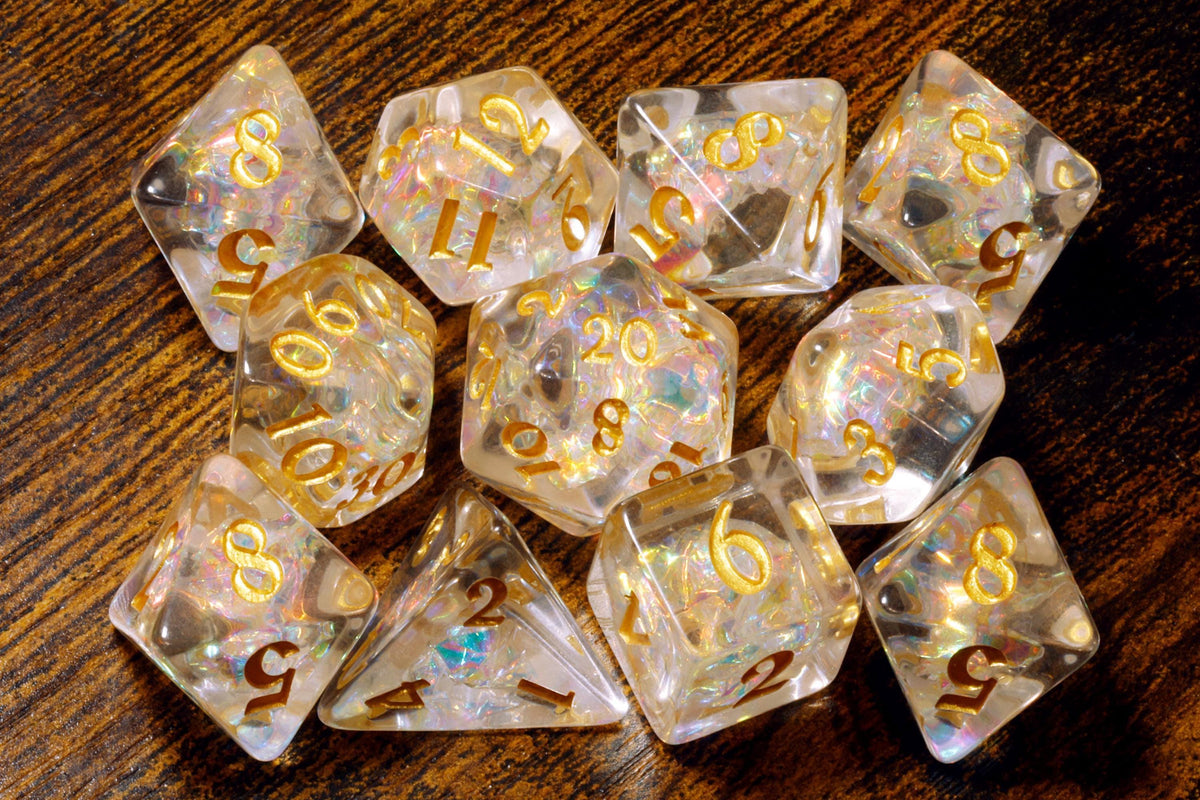 Sacred Renewal Dice Box & Sacred Opal 11-Piece Dice Set – Old-School DnD Style Artwork