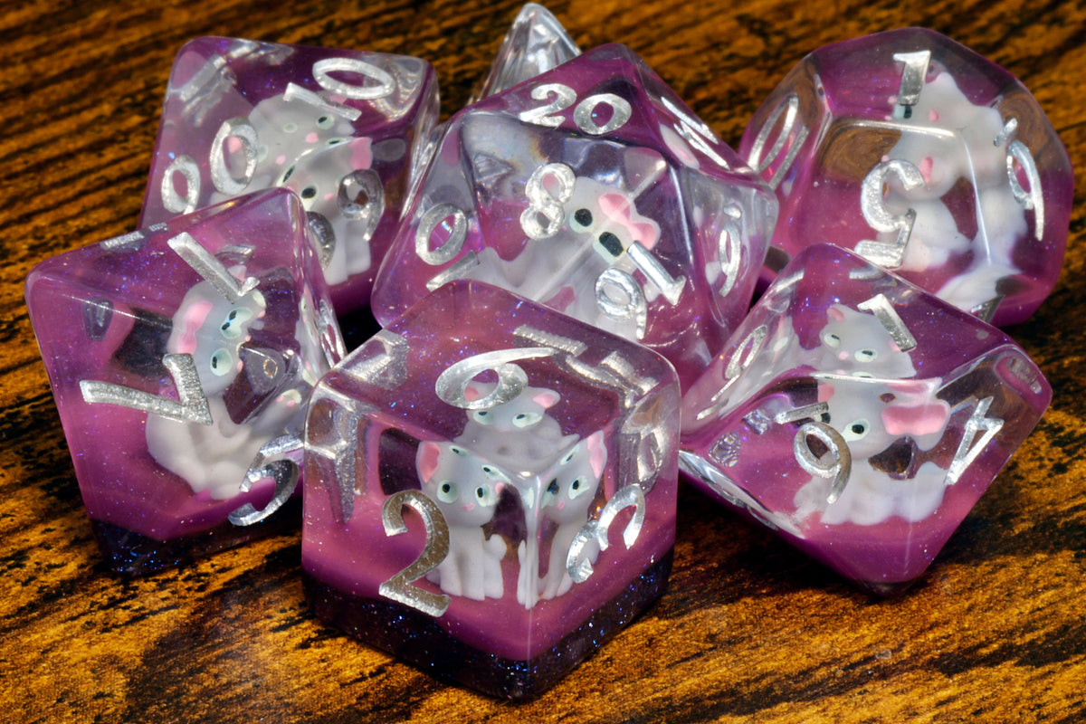 Critical Bite Grey Cat Dice Set and Box
