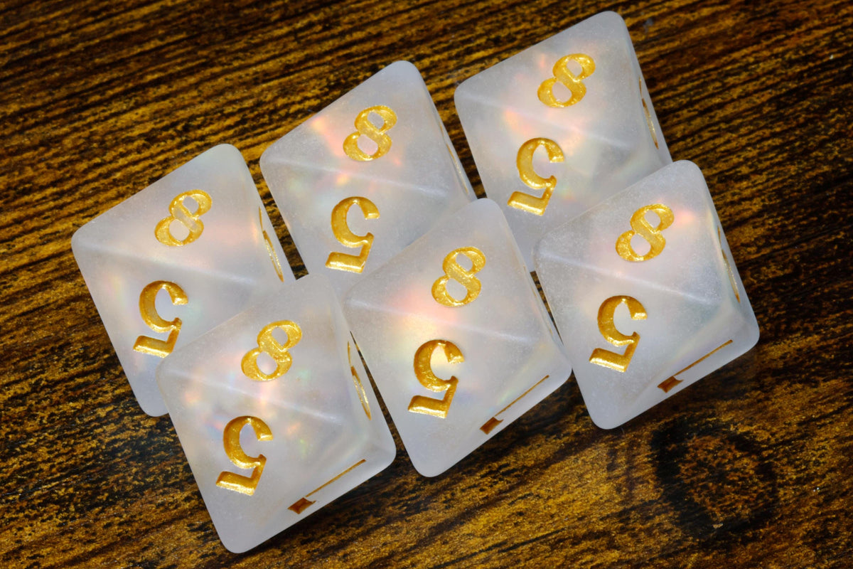 Paladin's Oath D8 Dice – Frosted White with Holographic Foil