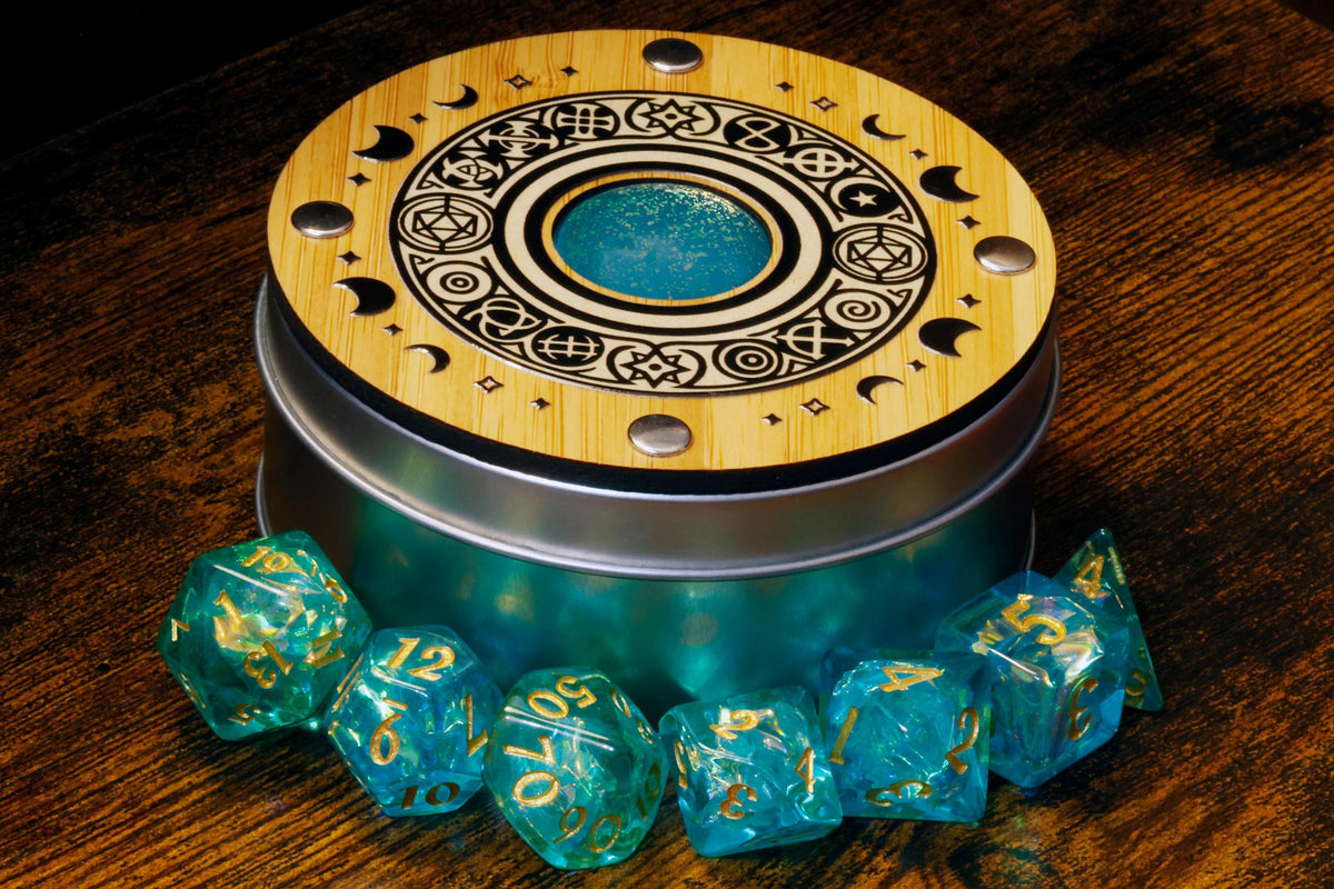 Celestial Round Dice Box & Opal Dice Set - The Wizard's Vault