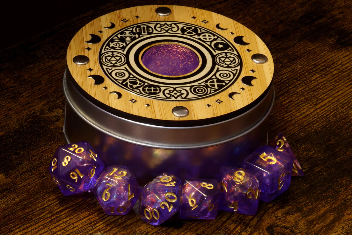 Celestial Round Dice Box & Opal Dice Set - The Wizard's Vault