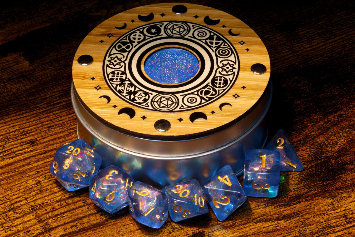 Celestial Round Dice Box & Opal Dice Set - The Wizard's Vault