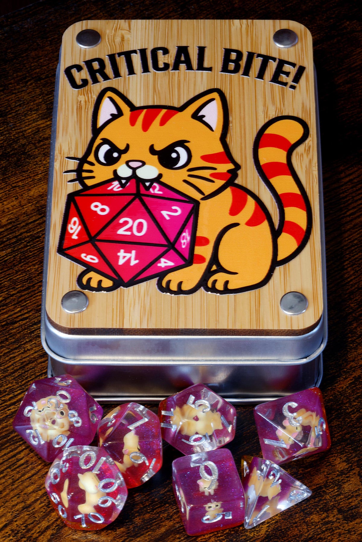 Critical Bite Orange Tabby Dice Set and Box
