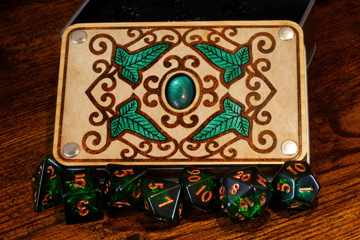 Elvish Dice Vault & Verdant Opal Dice Set - The Wizard's Vault