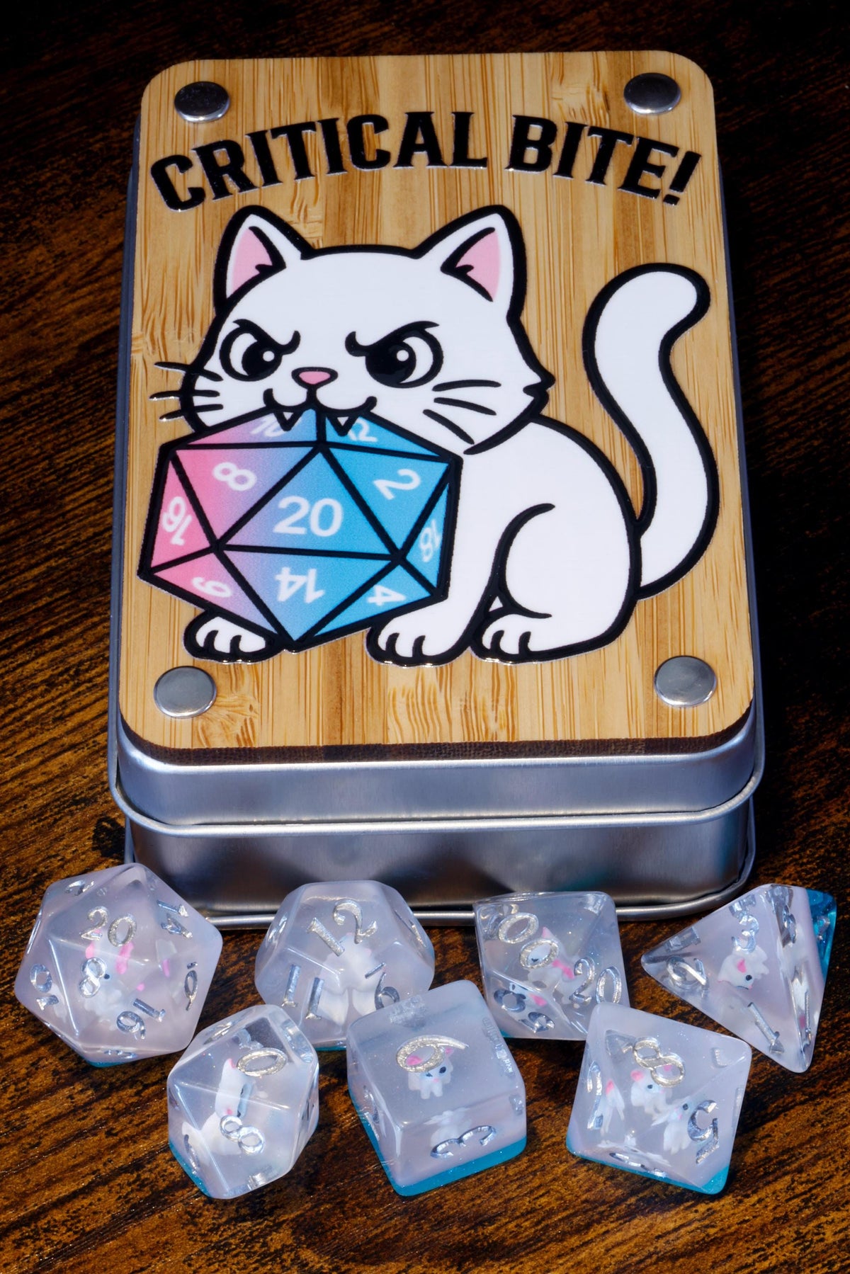 Critical Bite White Cat Dice Set and Box