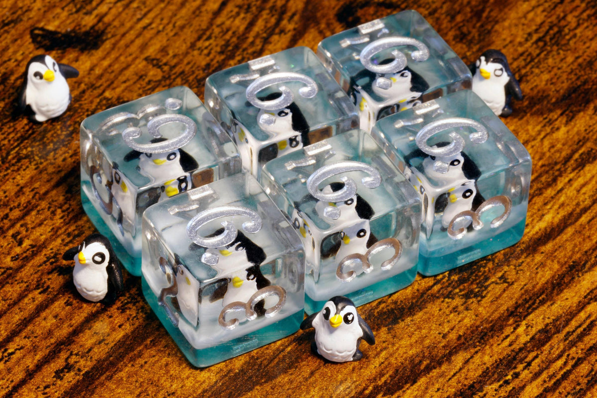 Penguin D6 Dice – Penguins on Blue Icy Layers - The Wizard's Vault