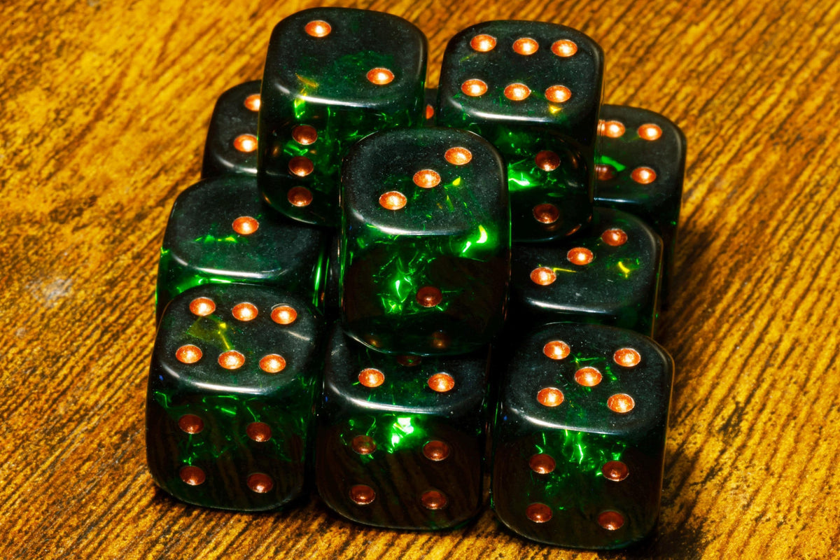 Verdant Opals Six-Sided PIP Dice – Dark Green Holographic Inclusions, Iridescent Film, Translucent Holographic Glitter - The Wizard's Vault