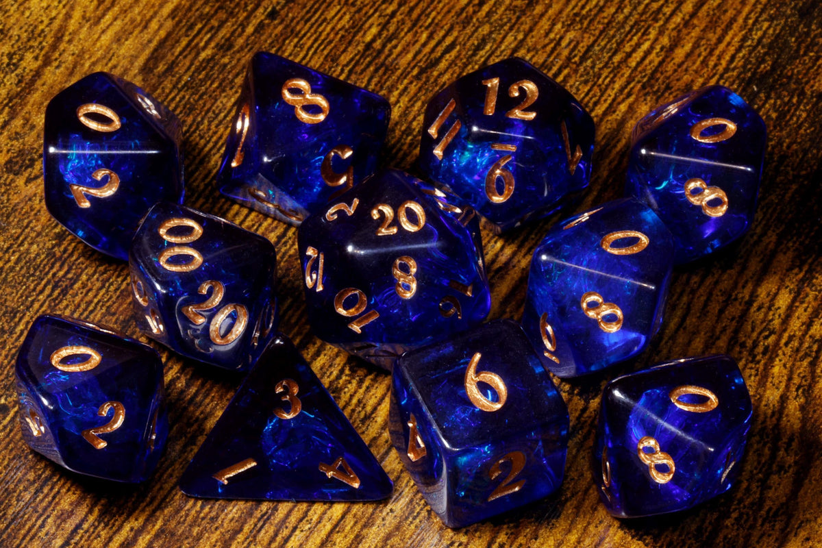 Cobalt Opal Dice Set – Dark Blue Holographic Inclusions & Glitter - The Wizard's Vault