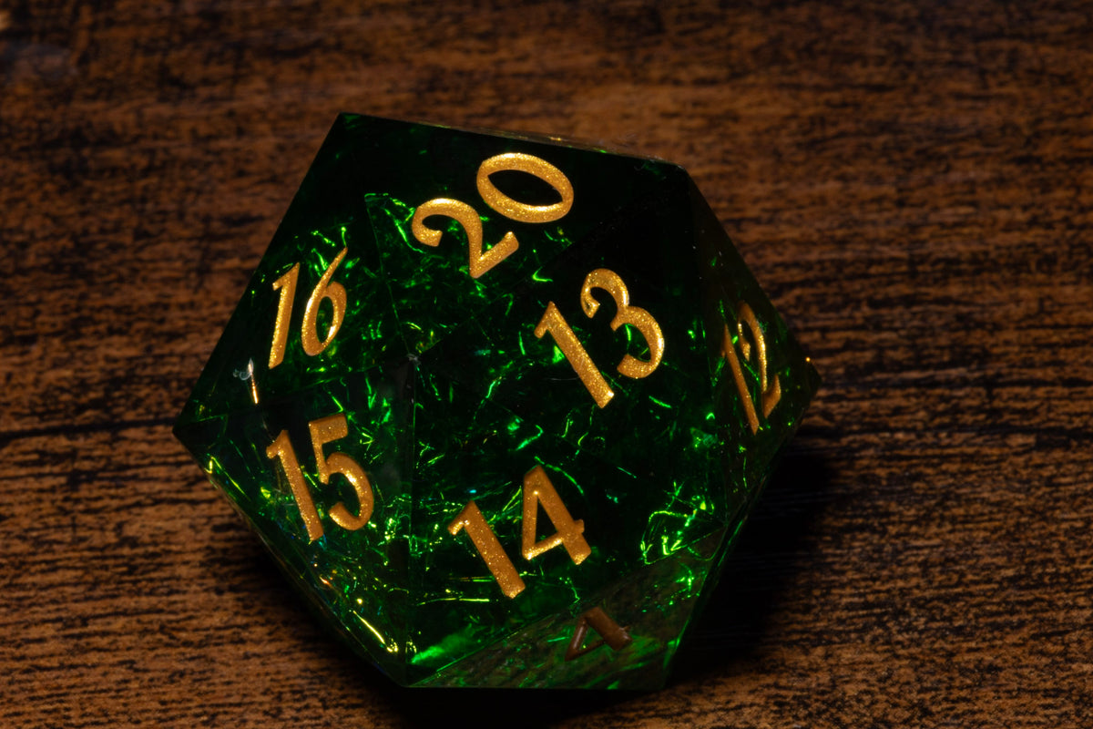 Sacred Emerald Countdown D20 Life Counter – Emerald Green with Gold Numbers – photo 1