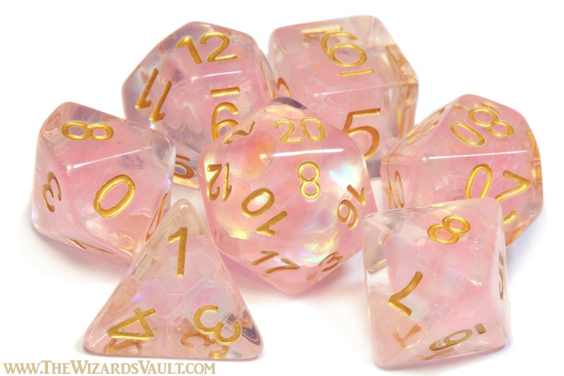 Blush Pink Mermaid standard-size dice set with large blush pink holographic confetti glitter inclusions