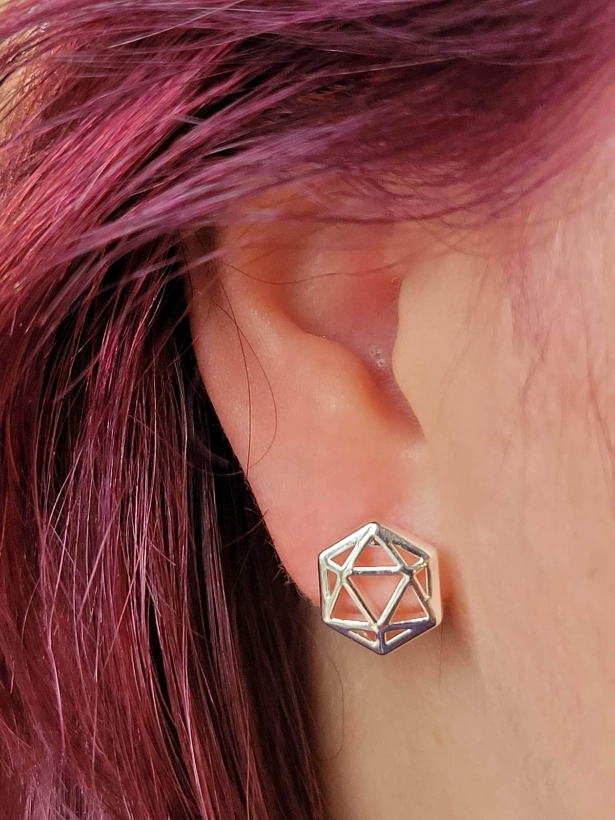 D20 Dice stud earrings, Dice earrings with blue opal - The Wizard's Vault
