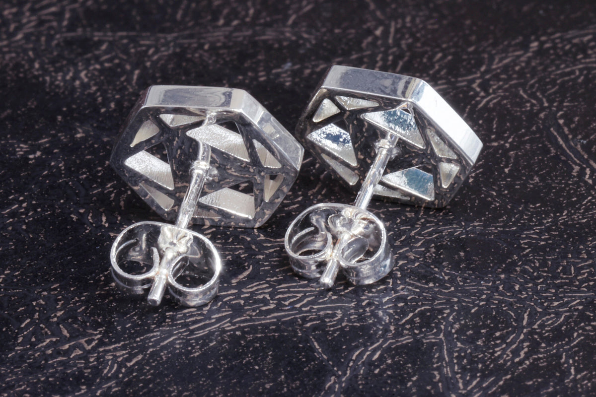 D20 Dice stud earrings, Dice earrings with dark blue black opal - The Wizard's Vault