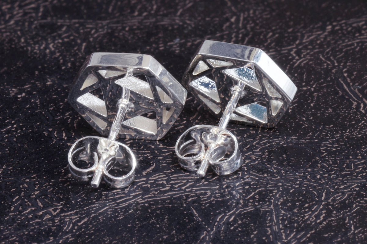 D20 Dice stud earrings, Dice earrings with ice white opal - The Wizard's Vault