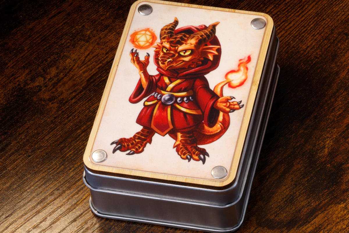 Fire Sorcerer Dragonborn Box and Red Dragon Hatchling Dice Set - The Wizard's Vault