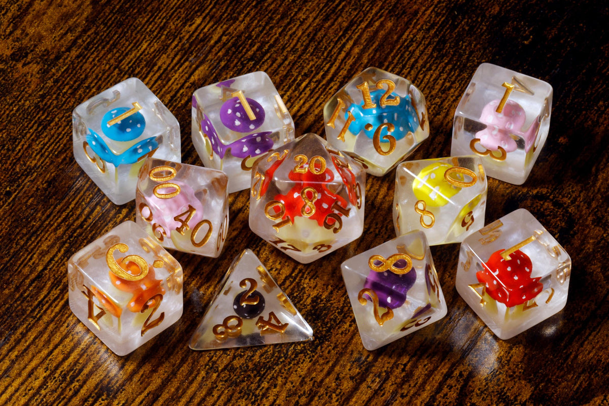 11-Piece Mushroom Dice Set with Dice Vault – Mushroomfolk Druid | Elderwild Realm Collection - The Wizard's Vault