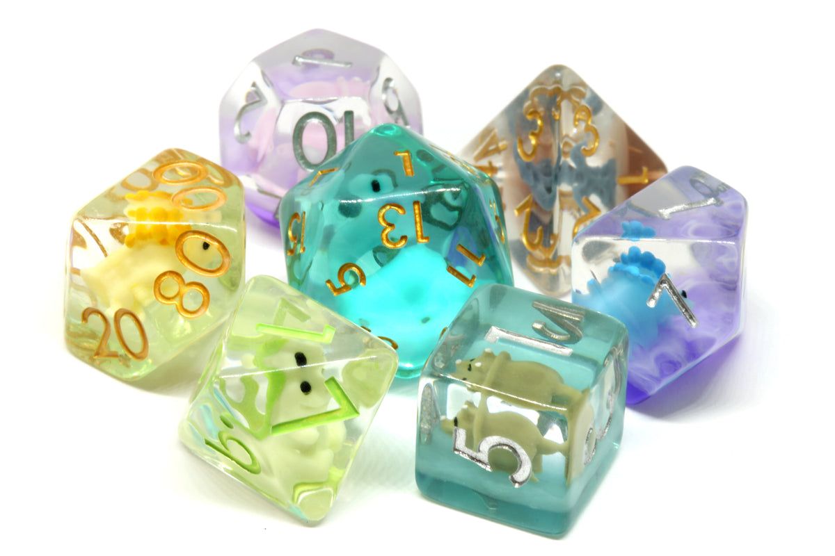 Mixed dinosaur 7-piece resin dice set