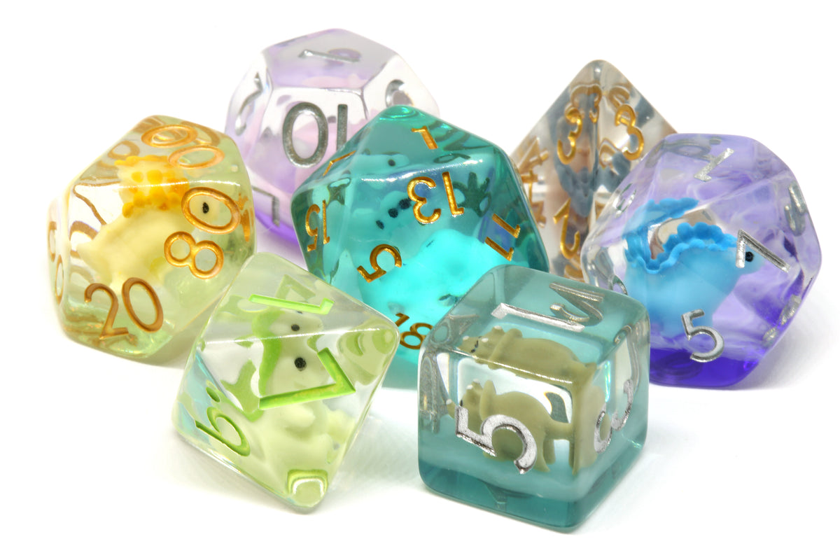 Assorted dinosaur polyhedral dice set
