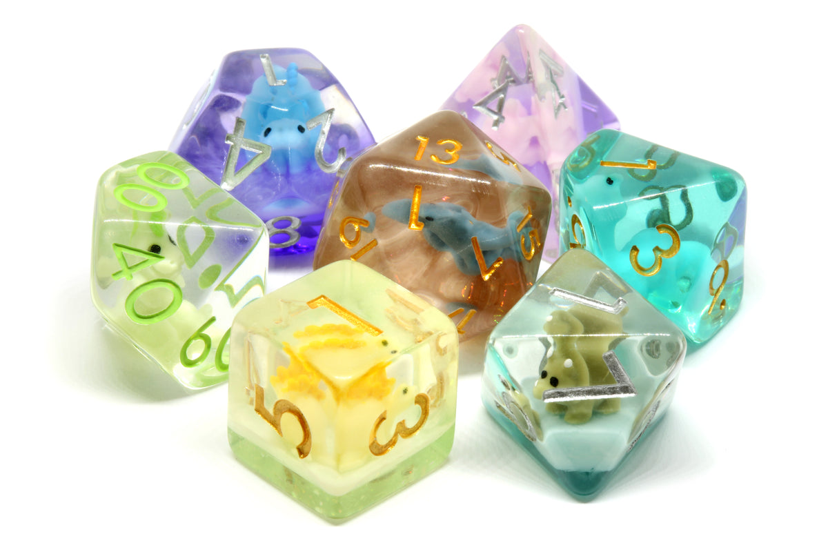 Seven-piece dinosaur polyhedral dice set