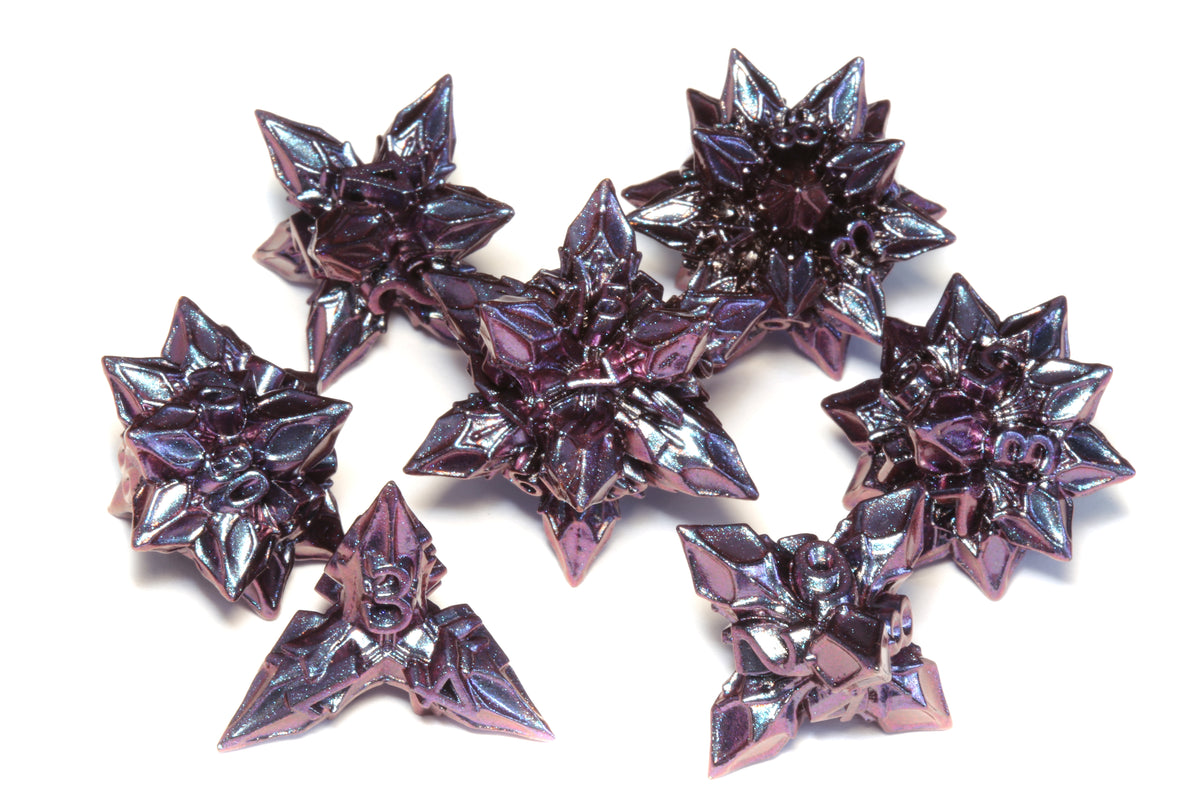 Blooming Stars Dice set - Iridescent purple blue metal - The Wizard's Vault