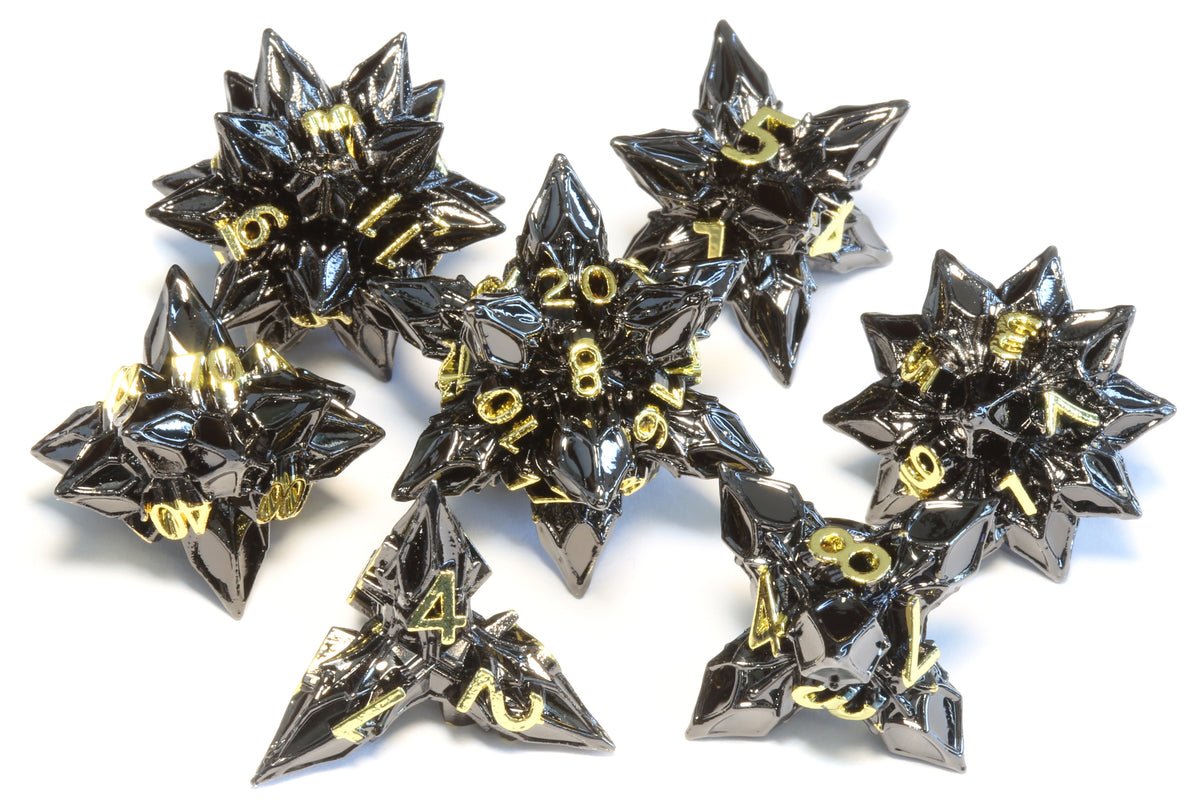 Blooming Stars Dice set - Black and gold finish - The Wizard's Vault