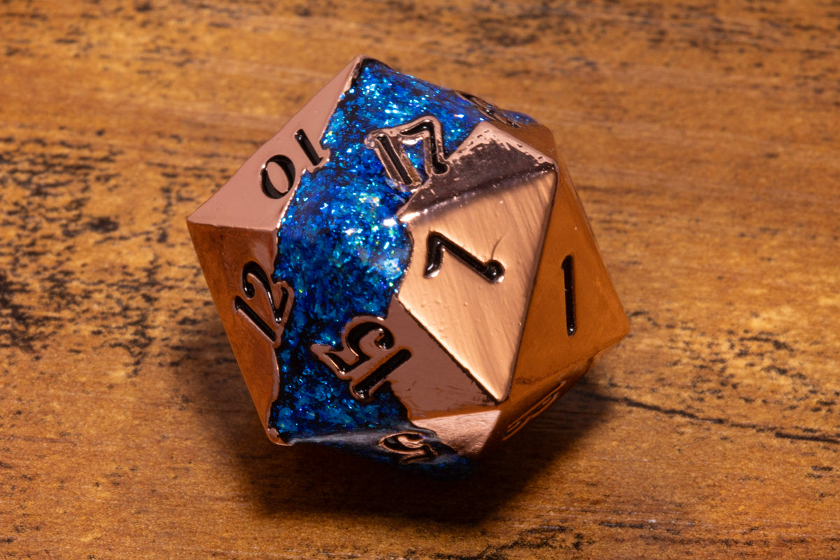 Mana Ore Metal D20 – Copper with Blue Mica