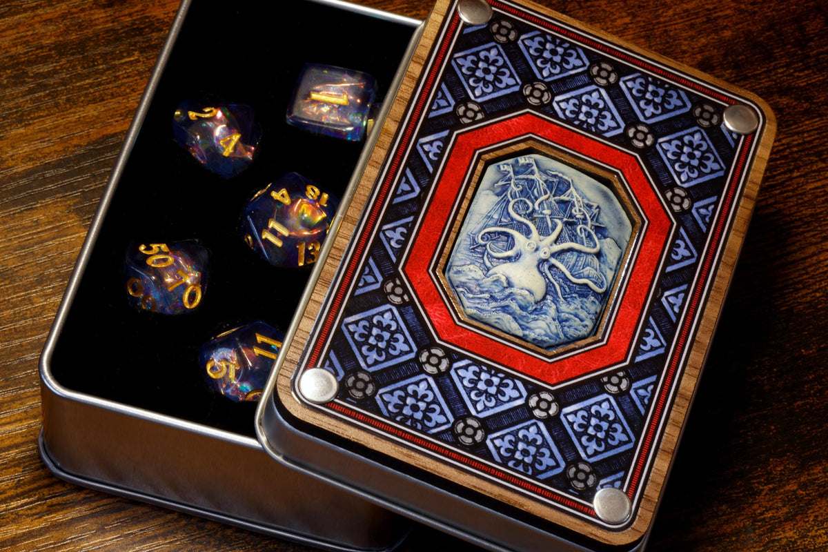 Kraken Dice Box with Tempest Opal Dice Set - The Wizard's Vault