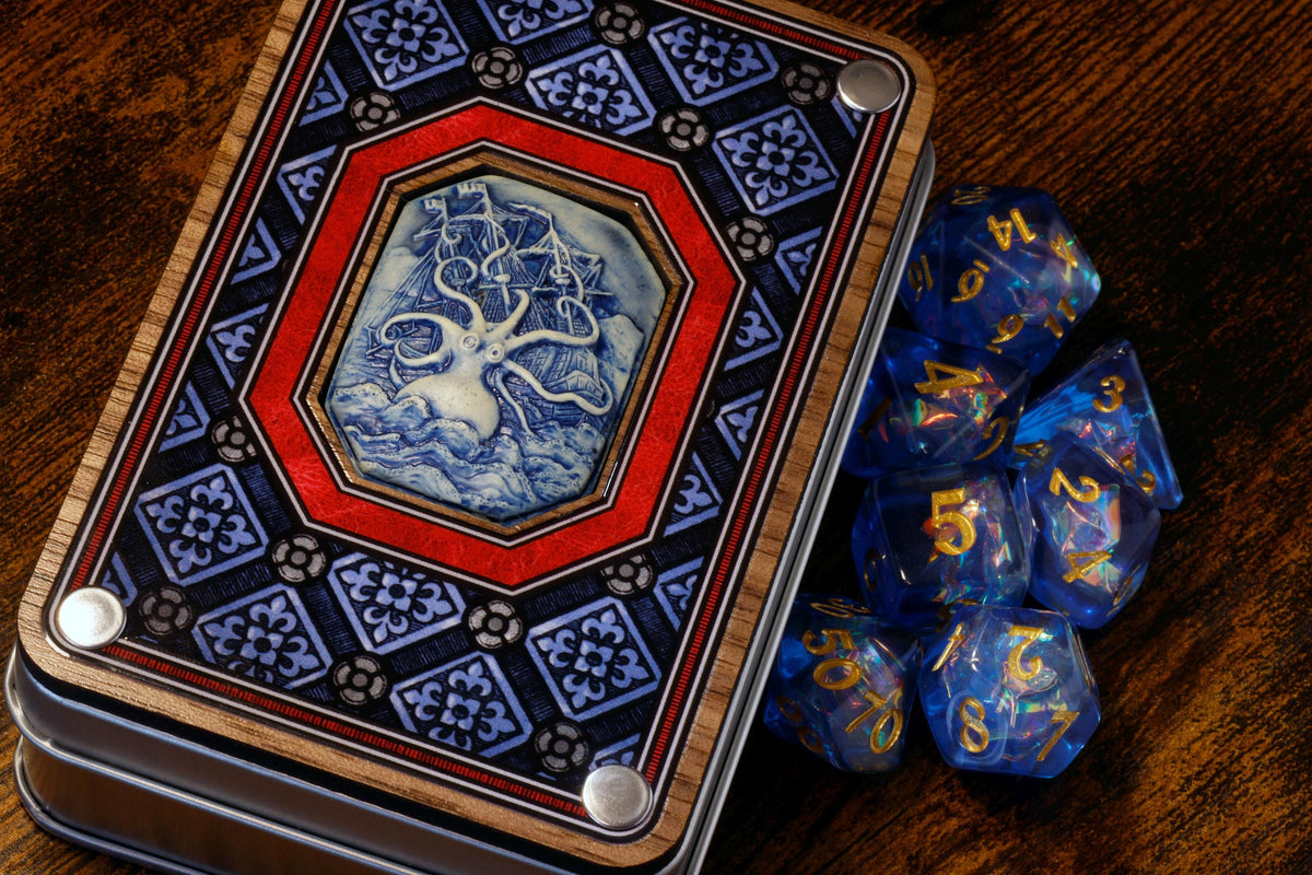 Kraken Dice Box with Tempest Opal Dice Set - The Wizard's Vault