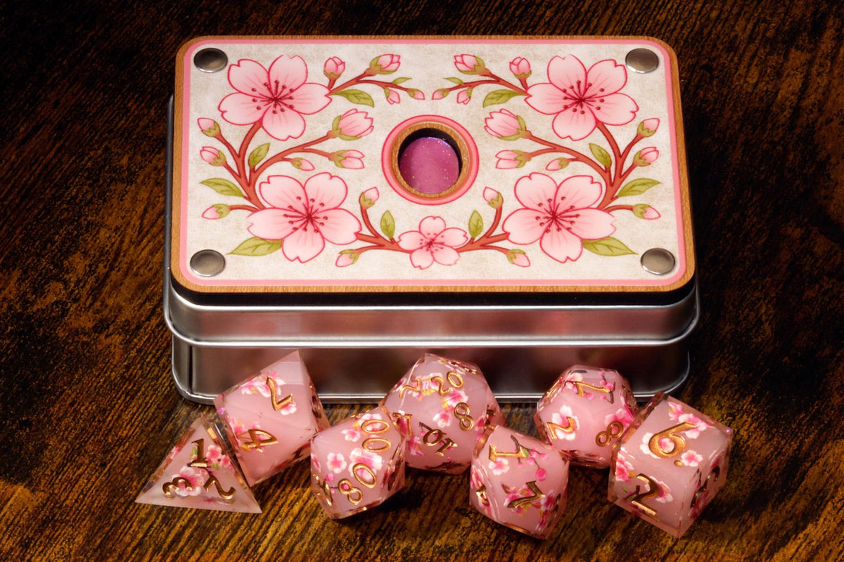 Sakura Dream floral sharp edge polyhedral dice