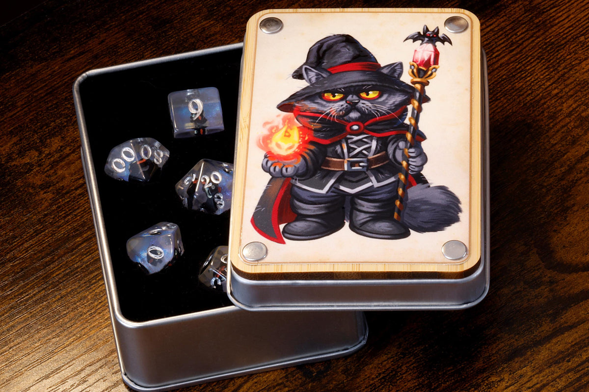 Sorcerer Cat Dice Box and Dice Set - The Wizard's Vault