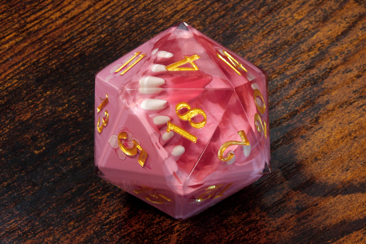 Sakura Mimic Chonk D20 – Extra Large Sharp Edge Resin - The Wizard's Vault