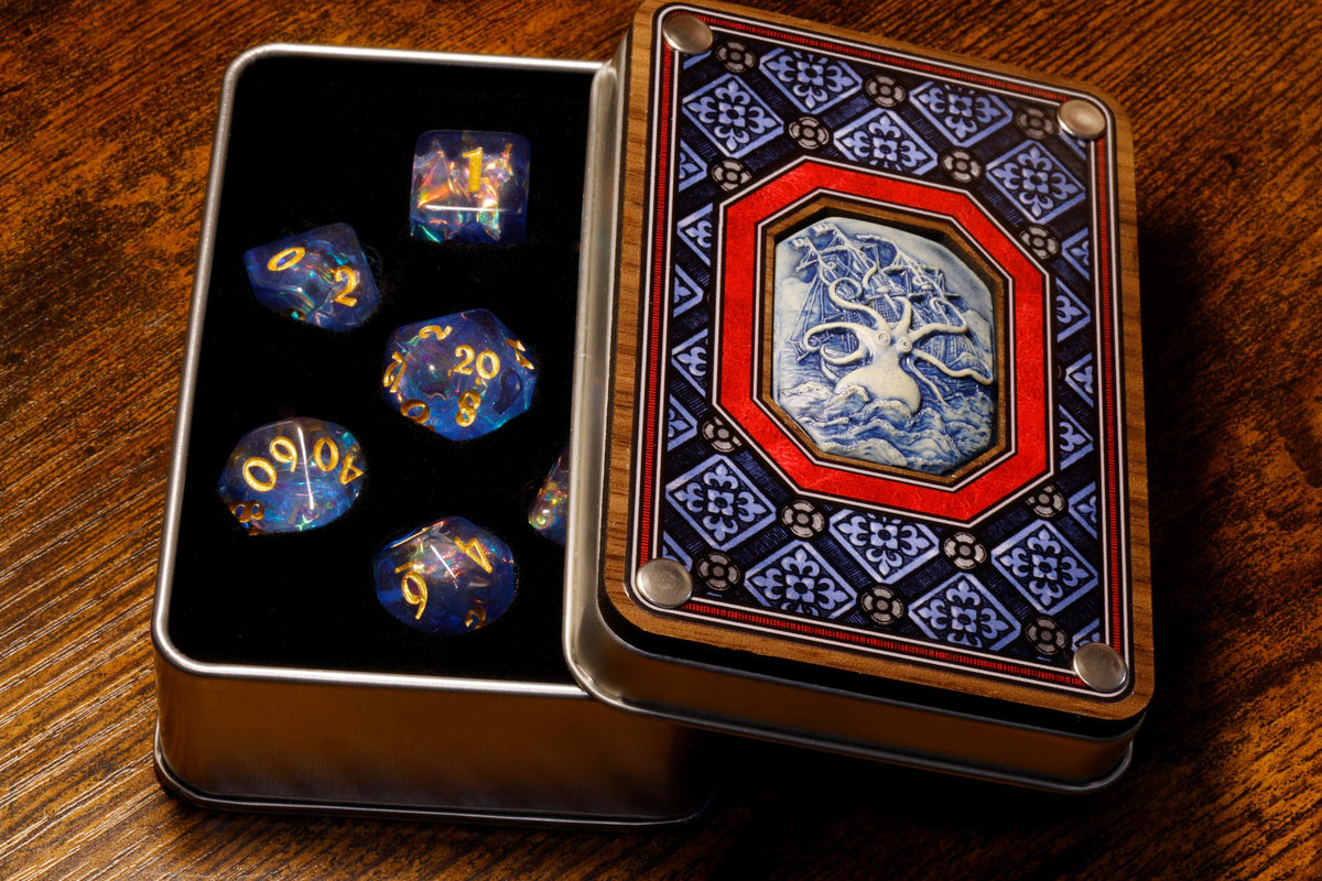Kraken Dice Box with Tempest Opal Dice Set - The Wizard's Vault