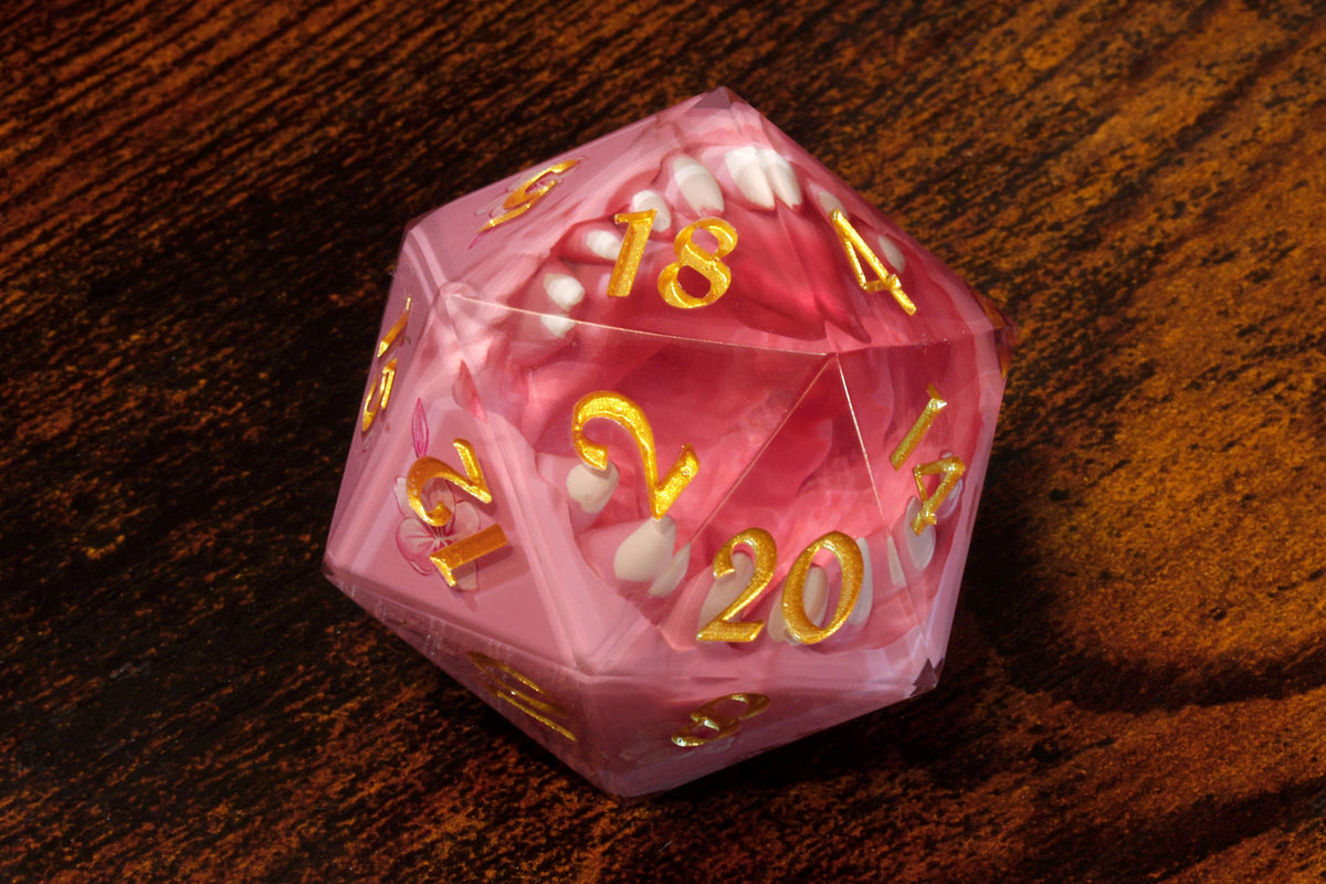 Sakura Mimic Chonk D20 – Extra Large Sharp Edge Resin - The Wizard's Vault