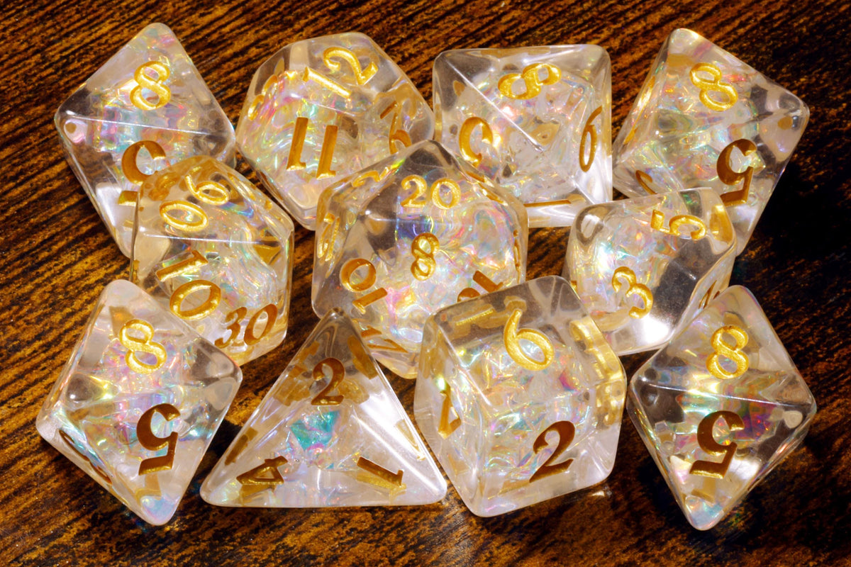 Sacred Renewal Dice Box & Sacred Opal 11-Piece Dice Set – Old-School DnD Style Artwork