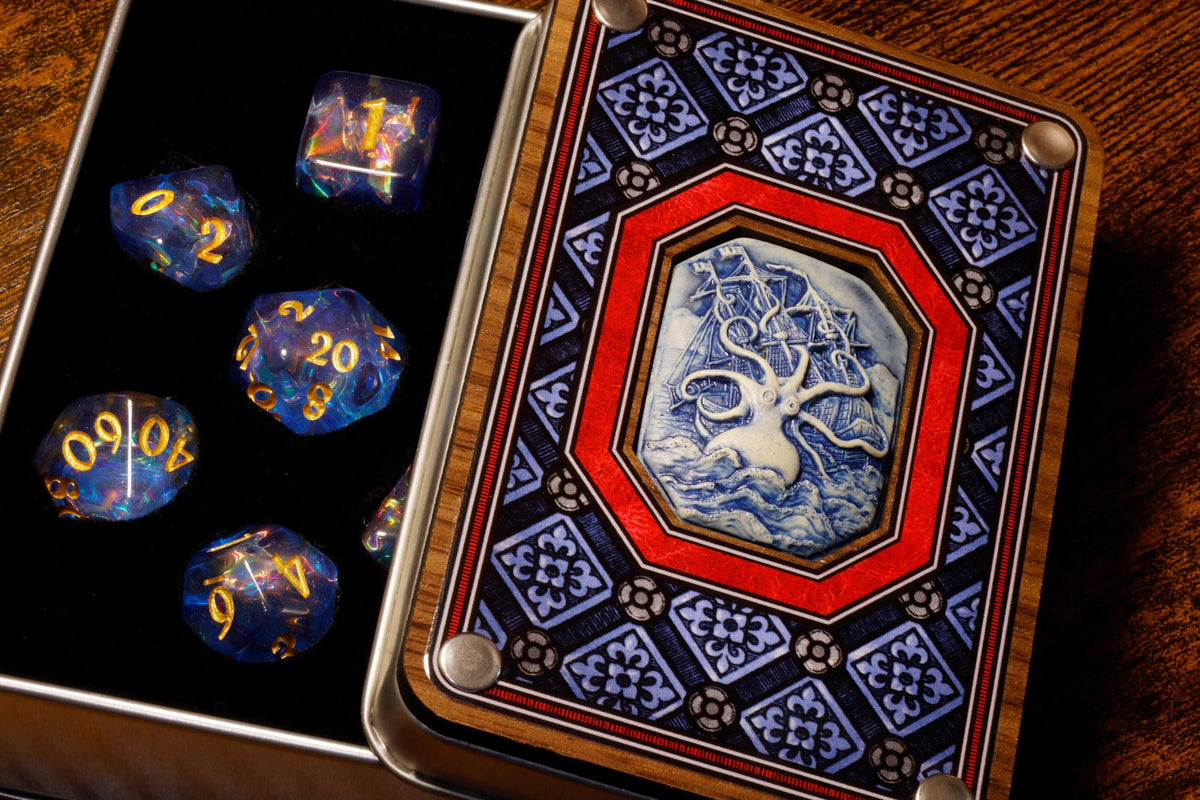 Kraken Dice Box with Tempest Opal Dice Set - The Wizard's Vault