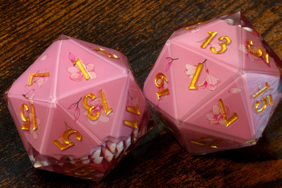 Sakura Mimic Chonk D20 – Extra Large Sharp Edge Resin - The Wizard's Vault