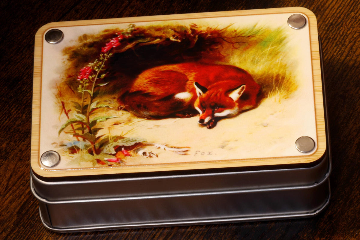 Natural History Resting Fox Dice box and dice set - The Wizard's Vault