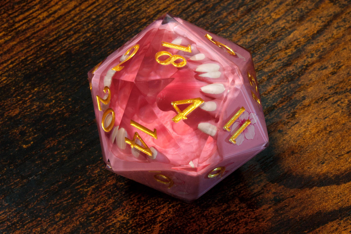 Sakura Mimic Chonk D20 – Extra Large Sharp Edge Resin - The Wizard's Vault