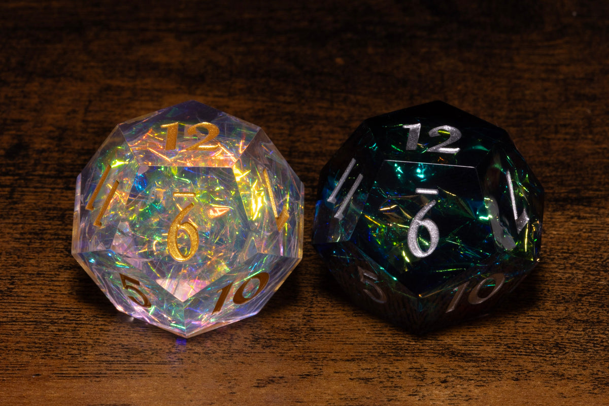 Hope & Fear D12 Set – Sacred Opal + Shadow Opal – Sharp-Edge Resin Duality Dice for Daggerheart