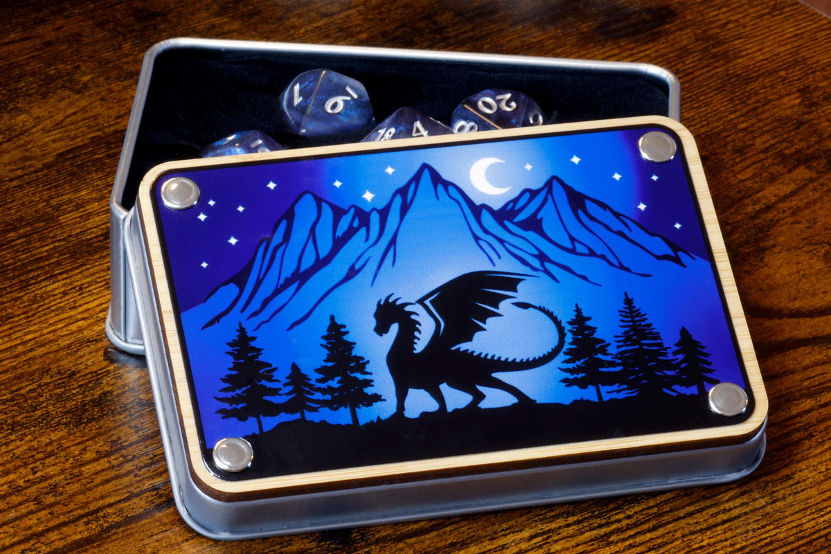 Lunar Dragon dice box with Dreamveil opal dice set - The Wizard's Vault