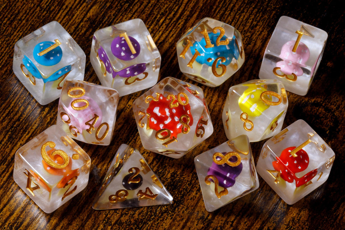 11-Piece Mushroom Dice Set with Dice Vault – Mushroomfolk Druid | Elderwild Realm Collection - The Wizard's Vault