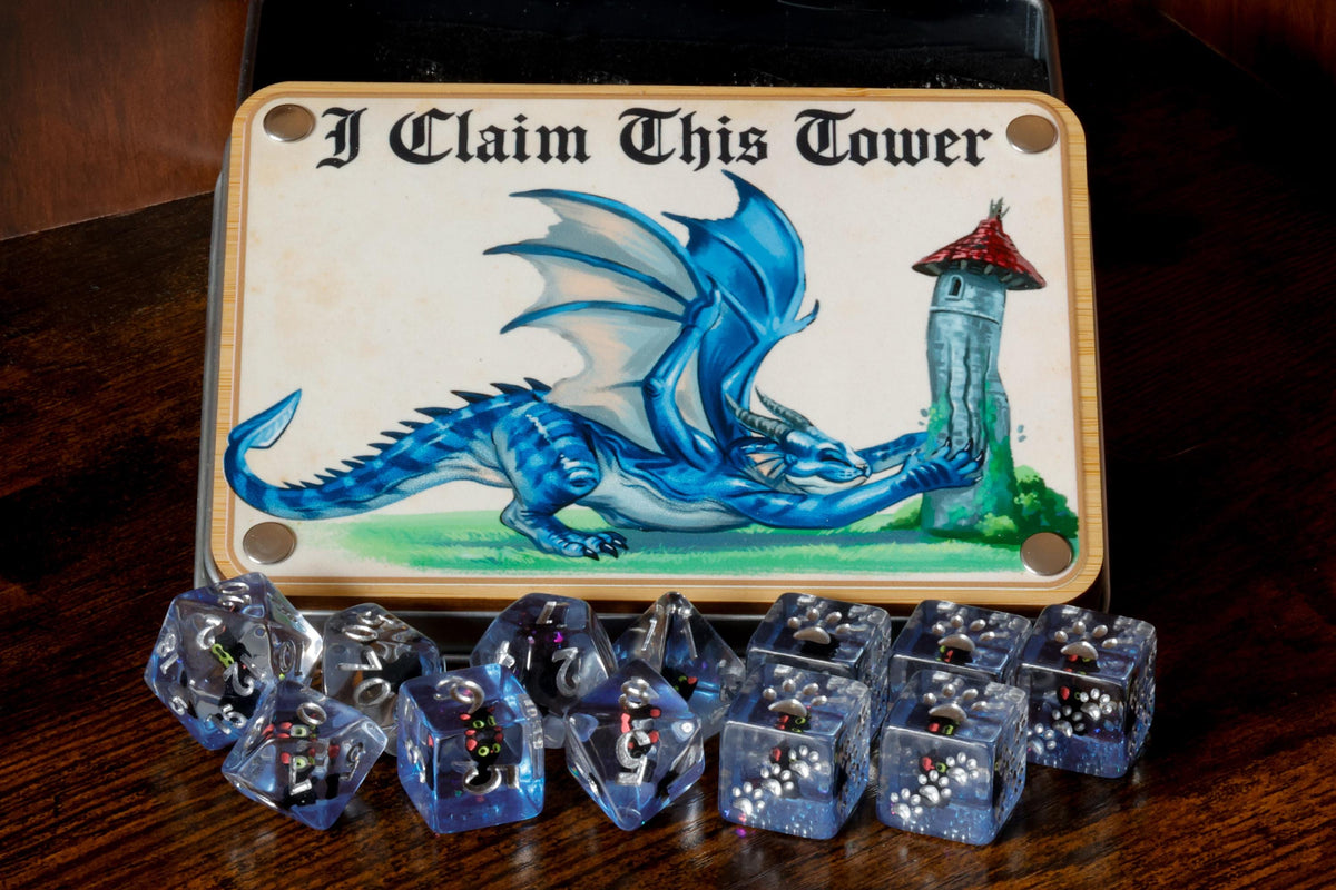 I Claim This Tower | Dragon Cat Dice Box & Black Cat Dice Set | 11-Piece - The Wizard's Vault